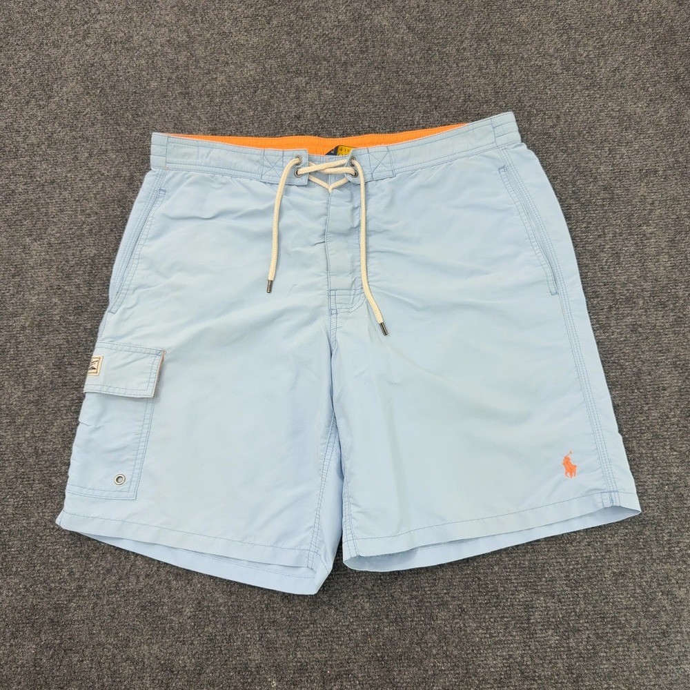 Polo Ralph Lauren Swim Shorts Mens M Light Blue Nylon Cargo Pocket Beach Casual